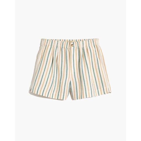 Madewell Linen Blend Track Shorts Striped W Med Casual Relaxed Pockets‎ Vacation - Picture 2 of 14